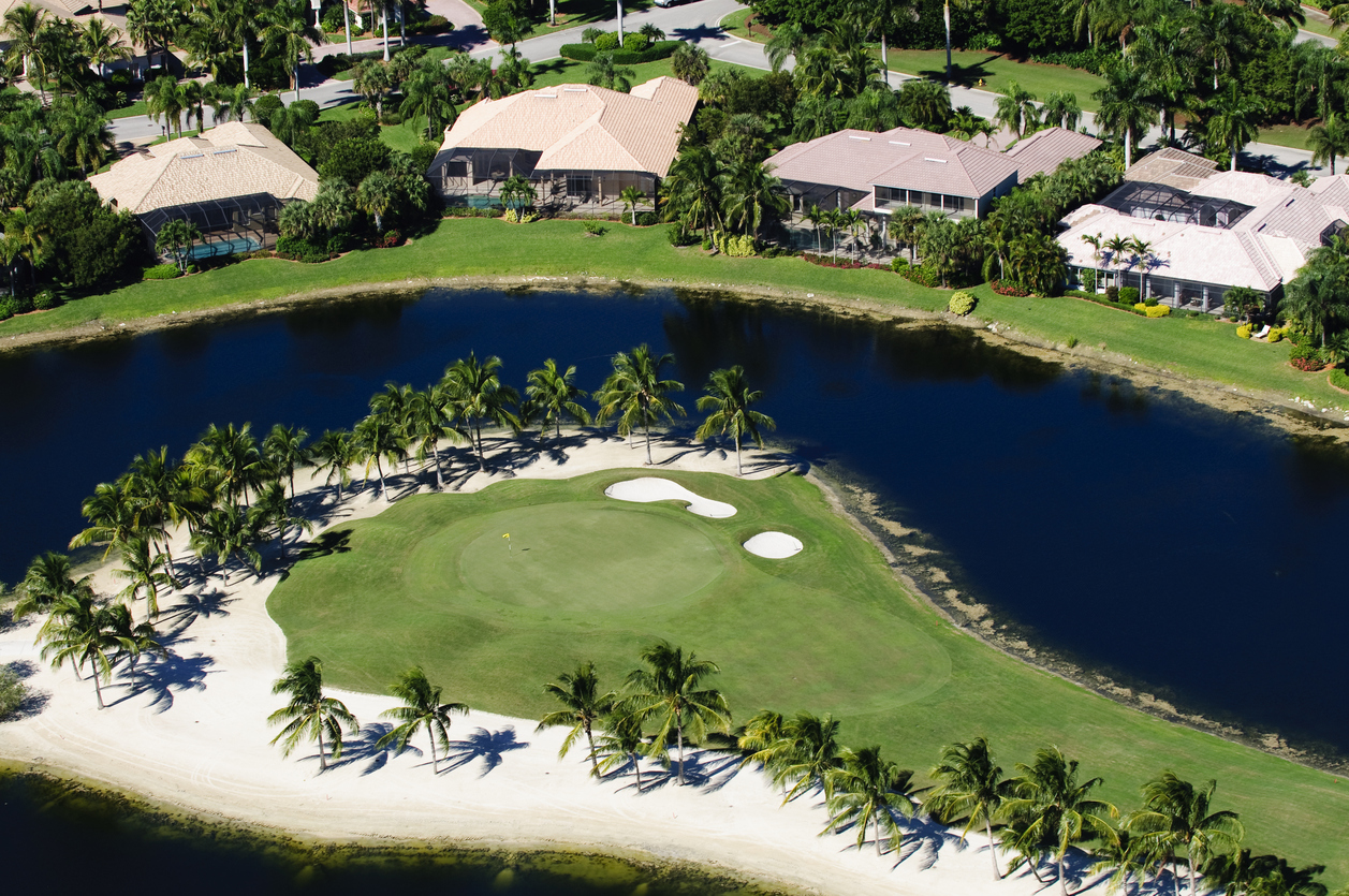 A golf green in a golf course community.